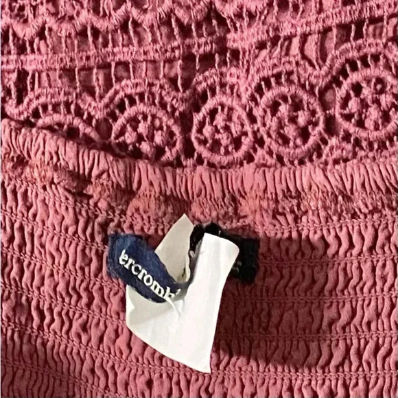 ABERCROMBIE & FITCH | Dusty Rose Eyelet Crochet Smoked Back Dress Size L - Picture 9 of 10